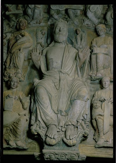 Detail van de Portico de la Gloria met Christus in Majesteit door Master Mateo