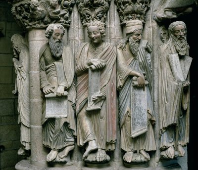 Detail van de Portico de la Gloria met de profeten van het Oude Testament door Master Mateo