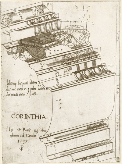 Entablement van de Tempel van Vespasianus, Rome door Master PS