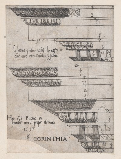 Speculum Romanae Magnificentiae: Korinthisch Entablement, 1537 door Master PS