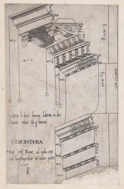 Speculum Romanae Magnificentiae: Entablement uit het Forum van Trajanus, Rome, 1537 door Master PS