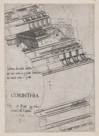 Speculum Romanae Magnificentiae: Entablement van de Tempel van Vespasianus, Rome, 1537 door Master PS
