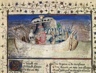 Brutus de Trojaan Vertrekt naar Groot-Brittannië, uit De Geschiedenis van de Koningen van Groot-Brittannië door Geoffrey van Monmouth (1100-54) door Master Wistace