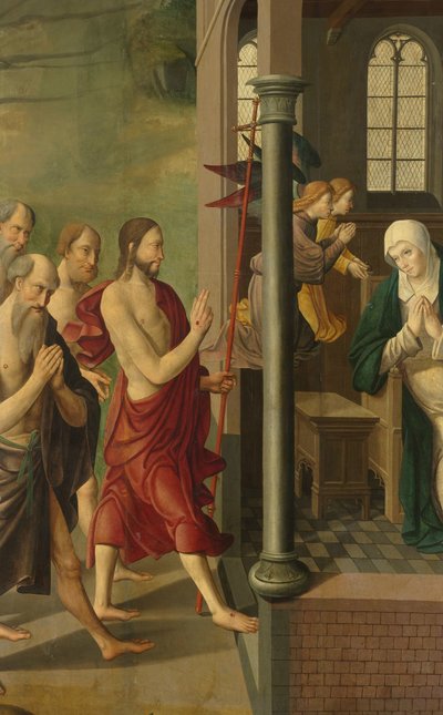 Paneel van een Altaarstuk met Dispuut met de Doktoren, op verso is Verschijning van Christus aan zijn Moeder door Master of Alkmaar (attributed to)