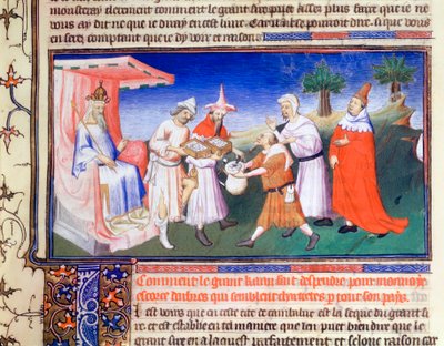 Koeblai Khan betaalt voor aankopen, ca. 1280s, begin 15e eeuw door Master of Boucicaut