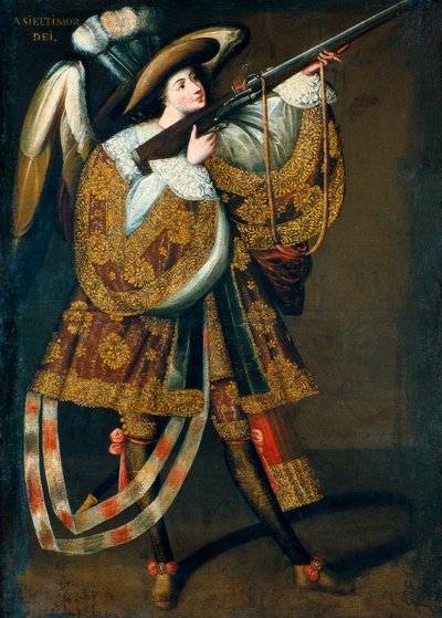 De Arquebusier Engel, deel van een serie schilderijen door de Meester van Calamarca door Master of Calamarca