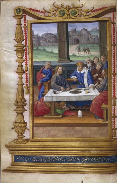 Feest in het huis van Simon de Farizeeër, 1500-1550 door Master of Claude de France