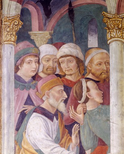 Italië, regio Piëmont, provincie Alessandria, fresco in kapel van de Basiliek van Santa Maria Assunta door Master of Crea