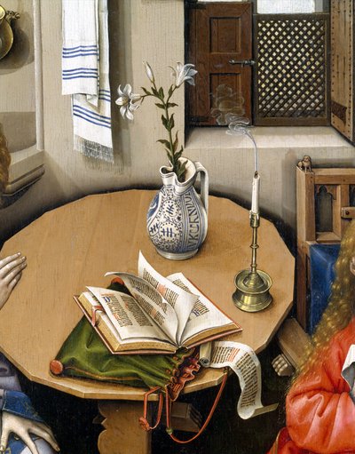 Annunciatie Drieluik (Merode Altaarstuk), ca. 1427-32 door Master of Flémalle