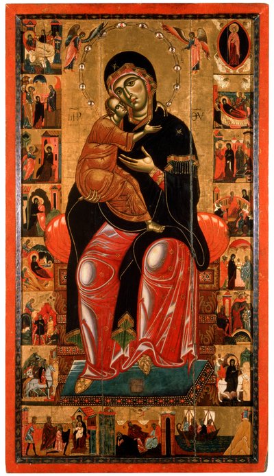 Madonna en Kind op de Troon met zeventien Scènes uit het Leven van de Maagd, 13e eeuw door Master of Florence