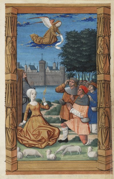 Aankondiging aan de herders, uit een getijdenboek, c.1485 door Master of Guillaume Lambert