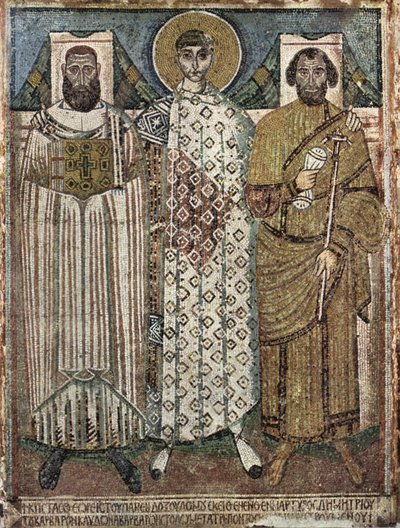 Sint Demetrius van Thessaloniki met de schenkers, 6e-7e eeuw door Master of Hagios Demetrios