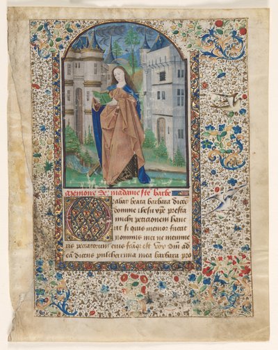 Blad uit een getijdenboek: St. Barbara 2 van 2 uitgesneden bladen door Master of Jacques de Luxembourg