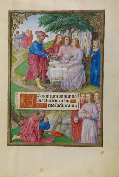 Abraham en de drie engelen door Master of James IV of Scotland