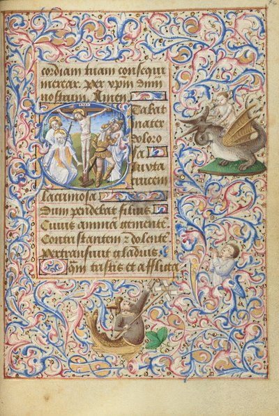 Beginletter S: De kruisiging met het hart van de Maagd doorboord door een zwaard door Master of Jean Rolin II (Hand B)
