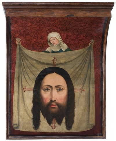 Uit het Lüner altaar, (detail): Zweetdoek van de heilige Veronica. Circa 1470/90 door Master of Liesborn