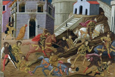 De verdrijving van Tarquinius en zijn familie uit Rome door Master of Marradi