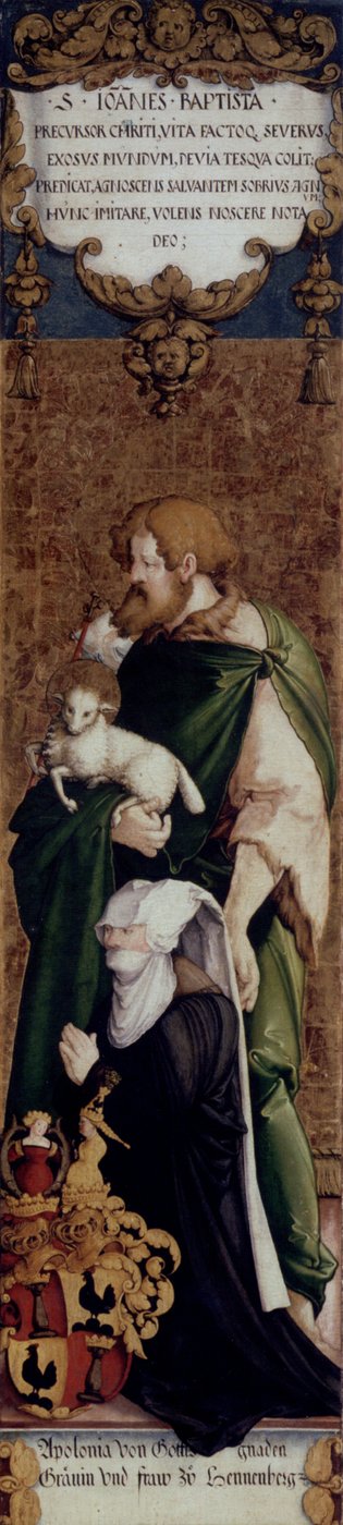 De heilige Johannes de Doper met de stichteres Apollonia van Henneberg door Master of Messkirch