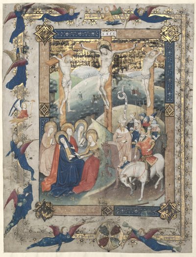Blad uit een Missaal: De Kruisiging Frontispice voor het Canon van de Mis, ca. 1440-1450 door Master of Otto van Moerdrecht