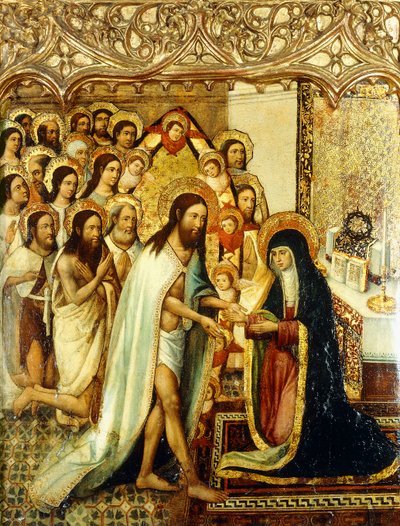 Christus presenteert de Verlostenen van het Oude Testament aan zijn Moeder door Master of Perea