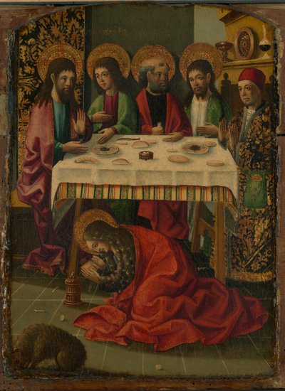 Sint Maria Magdalena zalft de voeten van Christus door Master of Perea