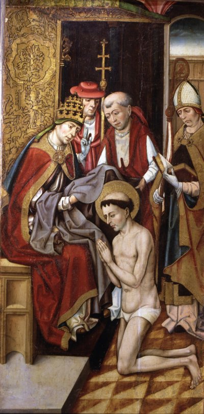 St. Franciscus gekleed in zijn habijt door paus Innocentius III door Master of Portillo