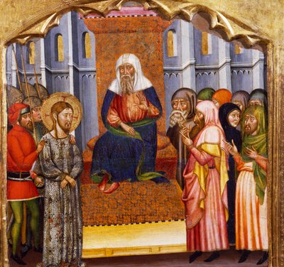 Het proces van Jezus, door de Meester van Rubio, predella van het altaarstuk uit de kerk van Santa Maria, Rubio, schilderij op hout. door Master of Rubió