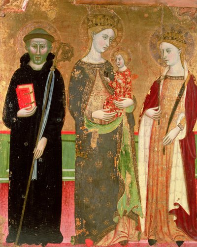 De Maagd en Kind met St. Olivia en St. Benedictus door Master of Rubió
