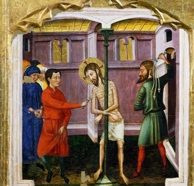 De geseling door de Meester van Rubio, predella van het altaarstuk uit de kerk van Santa Maria, Rubio door Master of Rubió