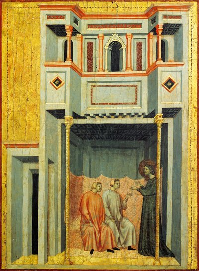Sint Cecilia en Valeriaan bekeren Tiburcio (detail) door Master of Saint Cecilia