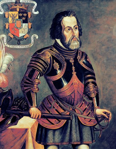 Hernando Cortes (1485-1547) (kopie van een origineel) door Master of Saldana