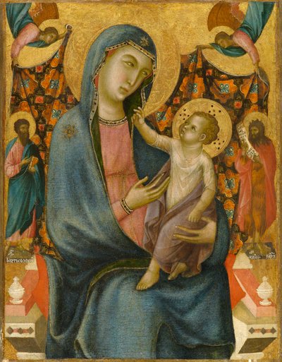 Madonna en Kind met St. Bartholomeus en St. Johannes de Doper, circa 1320 door Master of San Torpe