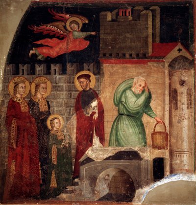 Sint Faustina en Liberate vinden onderdak in een huis in Como (detail) door Master of St Margaret