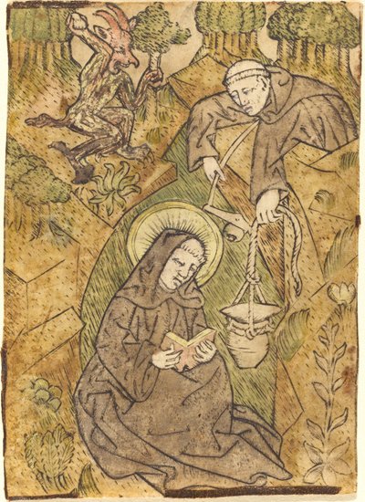 Sint Benedictus en de Monnik Romanus door Master of St. Wolfgang