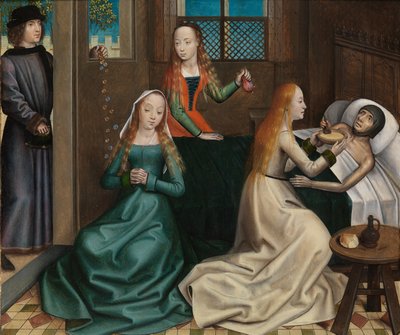 De liefdadigheid van St. Nicolaas, uit het altaarstuk van St. Nicolaas, ca. 1486-93 door Master of The Legend of St. Lucy