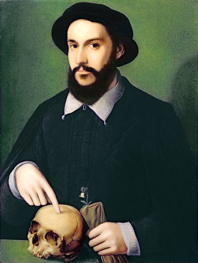 Portret van een Heer met zijn Rechterhand Wijzend naar een Schedel, c.1540 door Master of the 1540s