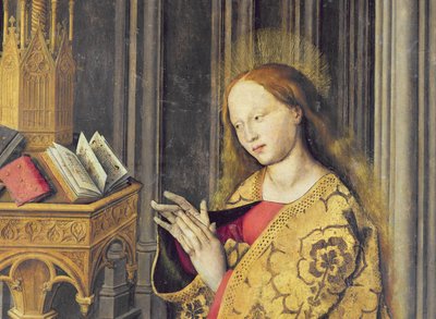 De Maagd Maria die leest uit een getijdenboek, ca. 1445 (detail) door Master of the Aix Annunciation