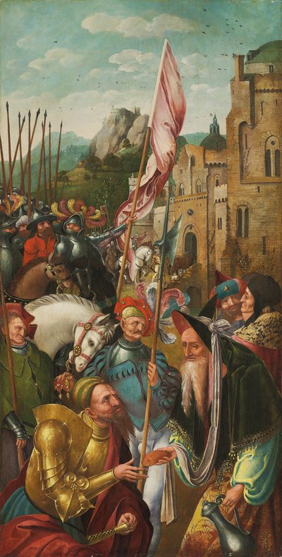 De ontmoeting van Abraham en Melchizedek door Master of the Antwerp Adoration