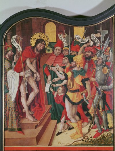 Ecce Homo, bovenkant van het rechter binnenpaneel van een altaarstuk van de Passie door Master of the Baden Carnation