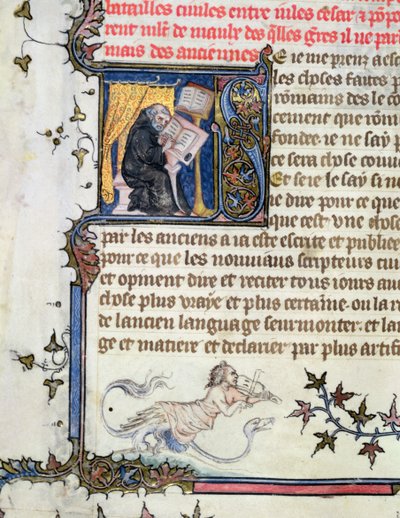 Ms 777 Monnik die een manuscript kopieert, uit De Geschiedenis van Rome door Livy (59 v.Chr.-17 n.Chr.) ca. 1370 door Master of the Boqueteaux