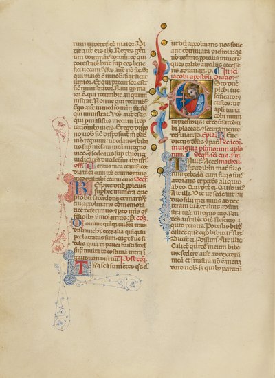 Beginletter E: Sint Jakobus de Meerdere door Master of the Brussels Initials