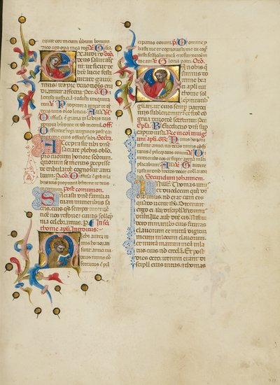 initiaal E: heilige Lucy; initiaal M: heilige Thomas; initiaal D: Sint Thomas Preek door Master of the Brussels Initials