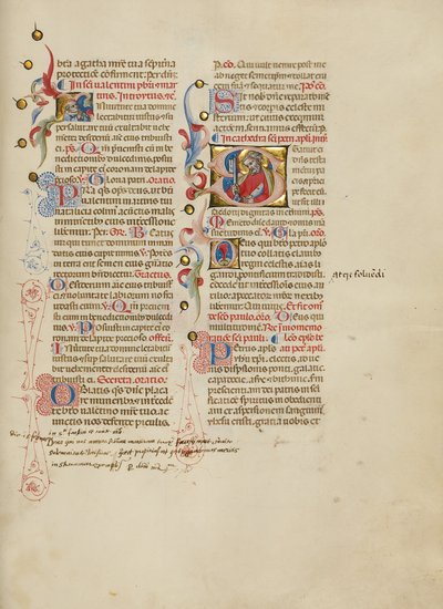 Initialen I: Sint Valentinus; Initialen S: Sint Pieter door Master of the Brussels Initials