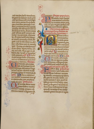 Beginletter L: De Maagd in Gebed door Master of the Brussels Initials