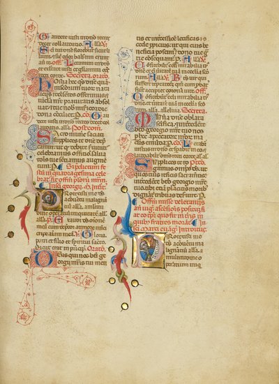 Initialen P: Sint Joris; Initialen P: Sint Marcus door Master of the Brussels Initials