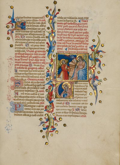 De Aankondiging; Beginletter V: De Maagd in Gebed door Master of the Brussels Initials
