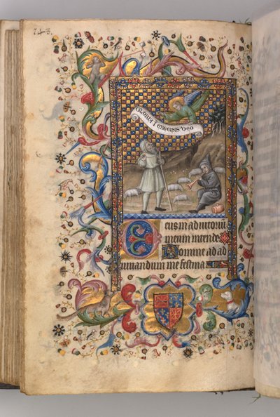 Uren van Karel de Edele, Koning van Navarra 1361-1425: Aankondiging aan de Herders...verso door Master of the Brussels Initials and Associates