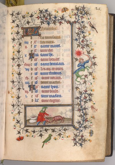 Getijdenboek van Karel de Edele, Koning van Navarra 1361-1425: fol. 11r, November door Master of the Brussels Initials and Associates