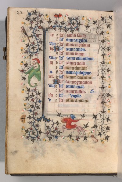 Getijdenboek van Karel de Edele, koning van Navarra 1361-1425: fol. 11v, november, ca. 1405 door Master of the Brussels Initials and Associates