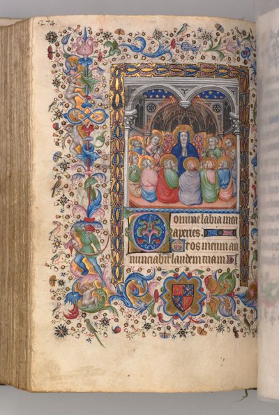 Getijdenboek van Karel de Edele, koning van Navarra: fol. 137v, Pinksteren door Master of the Brussels Initials and Associates